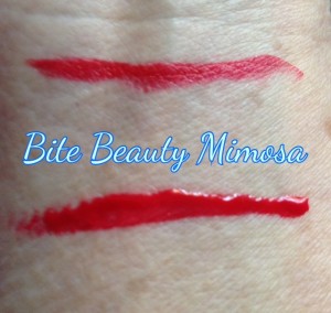 Bite Beauty Mimosa Lipstick & Lipgloss swatches, neversaydiebeauty.com @redAllison