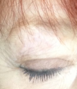 closeup of my eye wearing Youngblood Outrageous Lashes Lengthening Mascara in cobalt neversaydiebeauty.com @redAllison