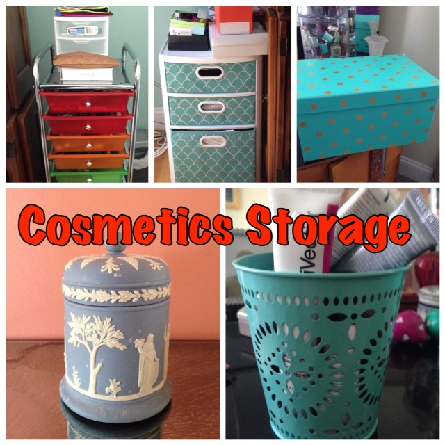 collage of storage solutions for my cosmetics collection neversaydiebeauty.com @redAllison