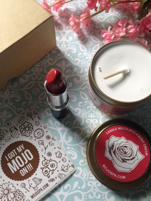 MojoSpa lipstick and candle melt body cream neversaydiebeauty.com @redAllison