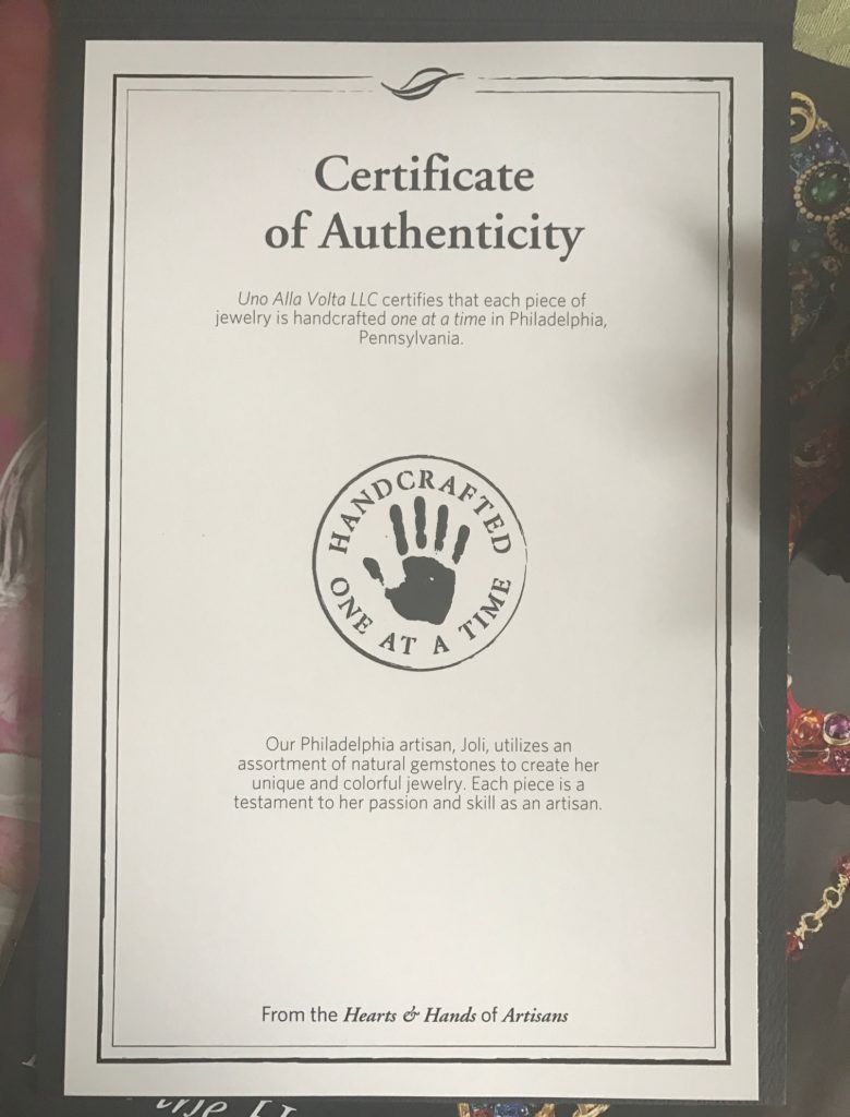 Certificate of Authenticity from Uno Alla Volta