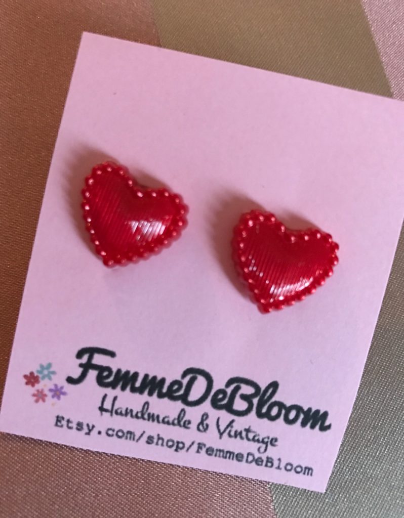 red heart stud earrings from Femme de Bloom, neversaydiebeauty.com