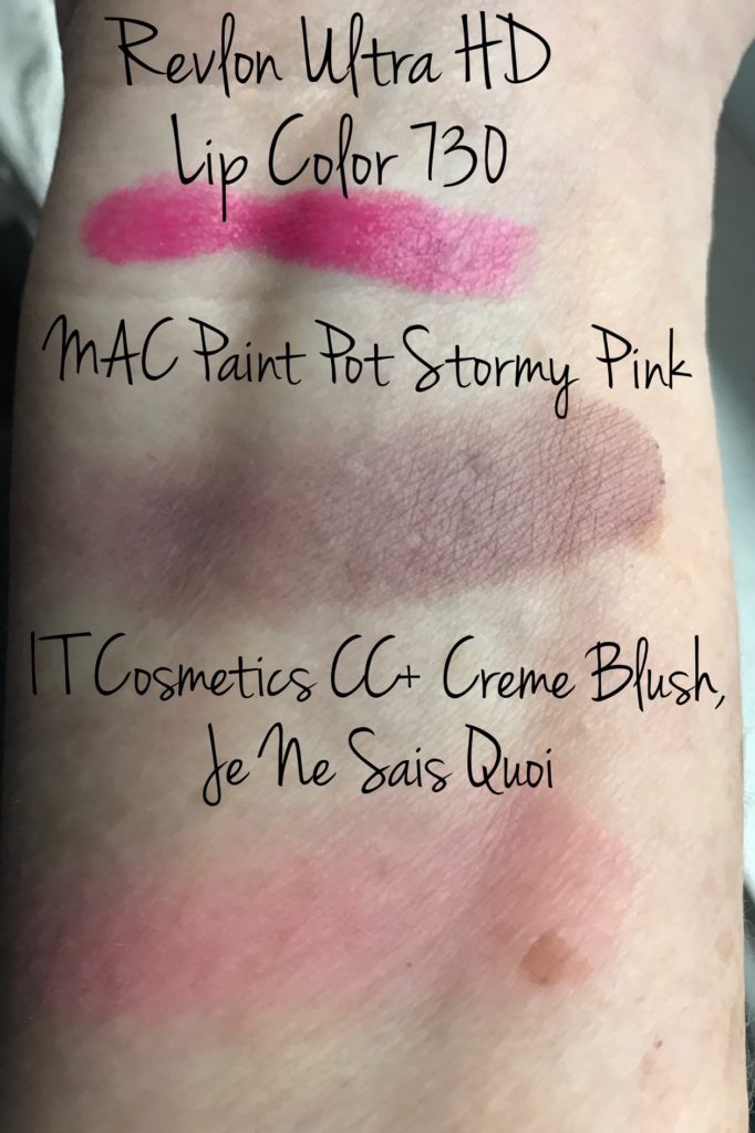 makeup in shades of pink or pinky purple, swatches, neversaydiebeauty.com