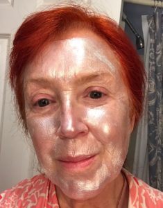 me with a silver face wearing GlamGlow GravityMud Firming Treatment, neversaydiebeauty.com