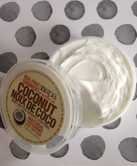 nspa Coconut Body Butter showing the rich cream, neversaydiebeauty.com