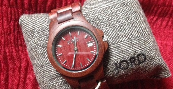 red Jord Wood Watch on presentation pillow neversaydiebeauty.com @redAllison