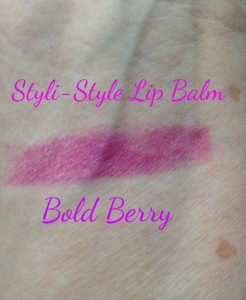 Styli-Style Lip Balm in Bold Berry, swatch neversaydiebeauty.com