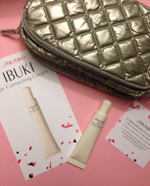 Shiseido IBUKI Eye Correcting Cream & metallic makeup bag neversaydiebeauty.com @redAllison