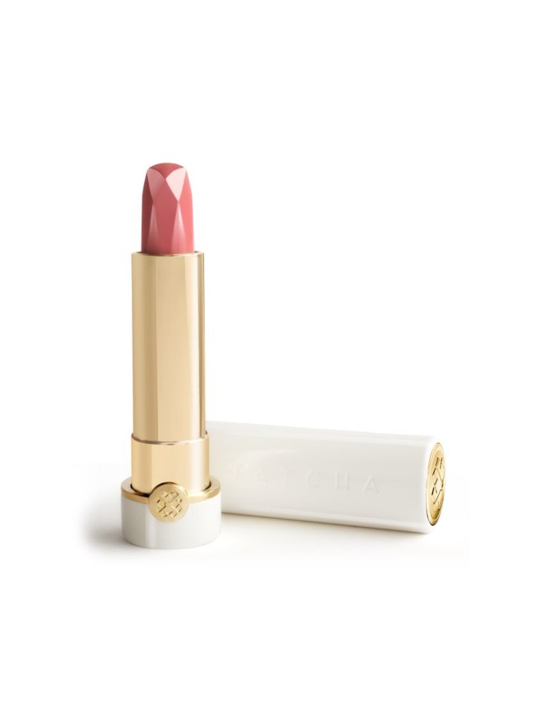 Tatcha Sunrise Plum Blossom Lipstick, a luxury pink shade of lipstick neversaydiebeauty.com