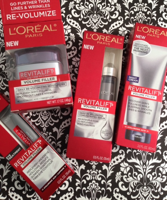 L'Oreal Revitalift Volume Filler skincare products in their outer packaging neversaydiebeauty.com @redAllison