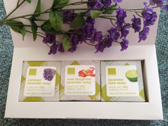 LATHER Lavender Soap Set open box with 3 soaps neversaydiebeauty.com @redAllison