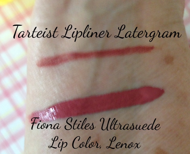Fiona Stiles Ultrasuede Lip Color in Lenox on my lips with Tarteist Lipliner in Latergram swatches neversaydiebeauty.com @redAllison
