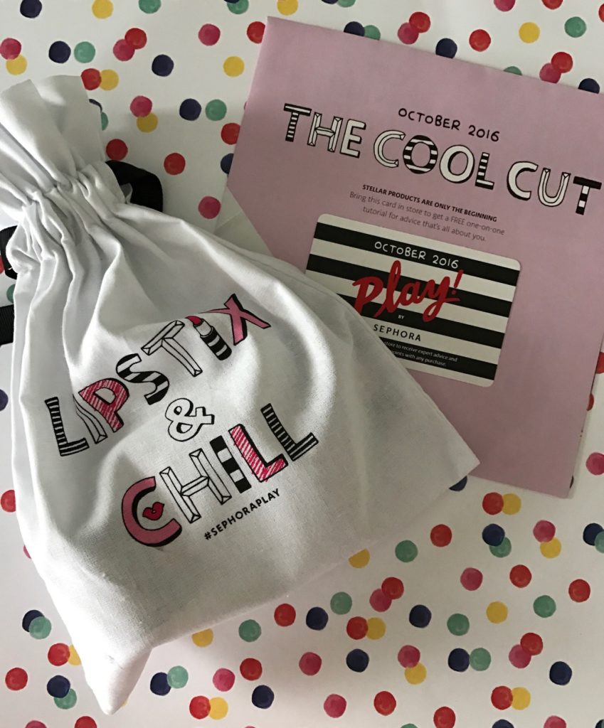 Sephora Play! Lipstick & Chill bag and product card for October 2016