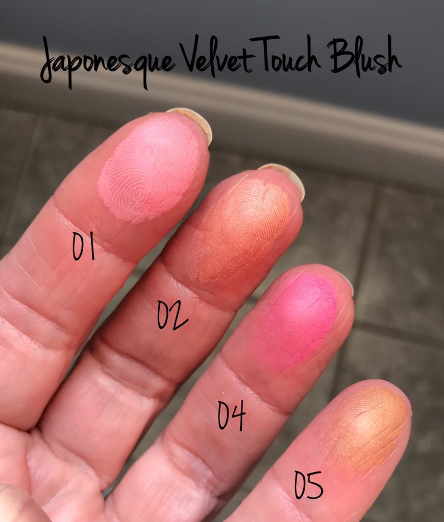 Japonesque Velvet Touch blushes finger swatches neversaydiebeauty.com