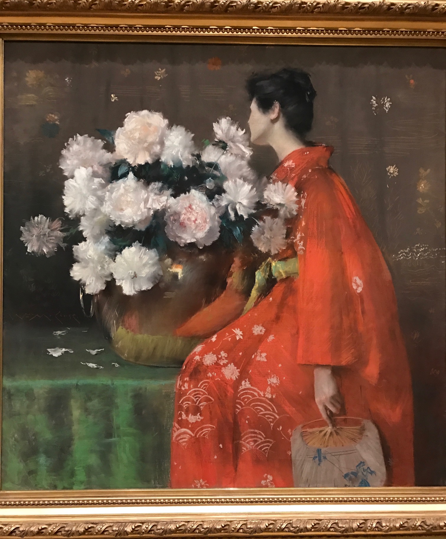 Woman with Chrysanthemums, painting by William Merritt Chase at MFA