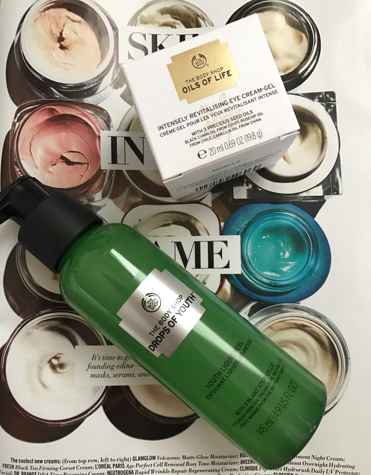 The Body Shop Drops of Youth Youth Liquid Peel & Oils of Life Intensely Revitalizing Eye Cream Gel, neversaydiebeauty.com