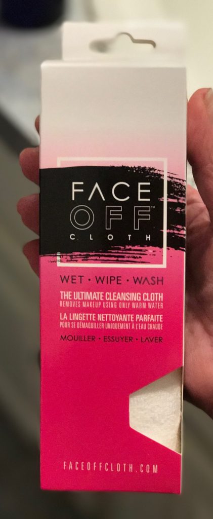 closeup of FaceOff makeup removing cloth packaging, neversaydiebeauty.com