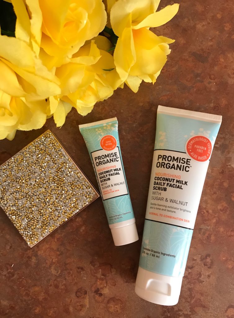 Promise Organic Coconut Milk Daily Facial Scrub in travel and regular size tubes, neversaydiebeauty.com