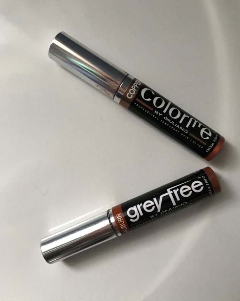 greyfree and ColorMe by Giuliani root concealers in Auburn and Copper shades, neversaydiebeauty.com