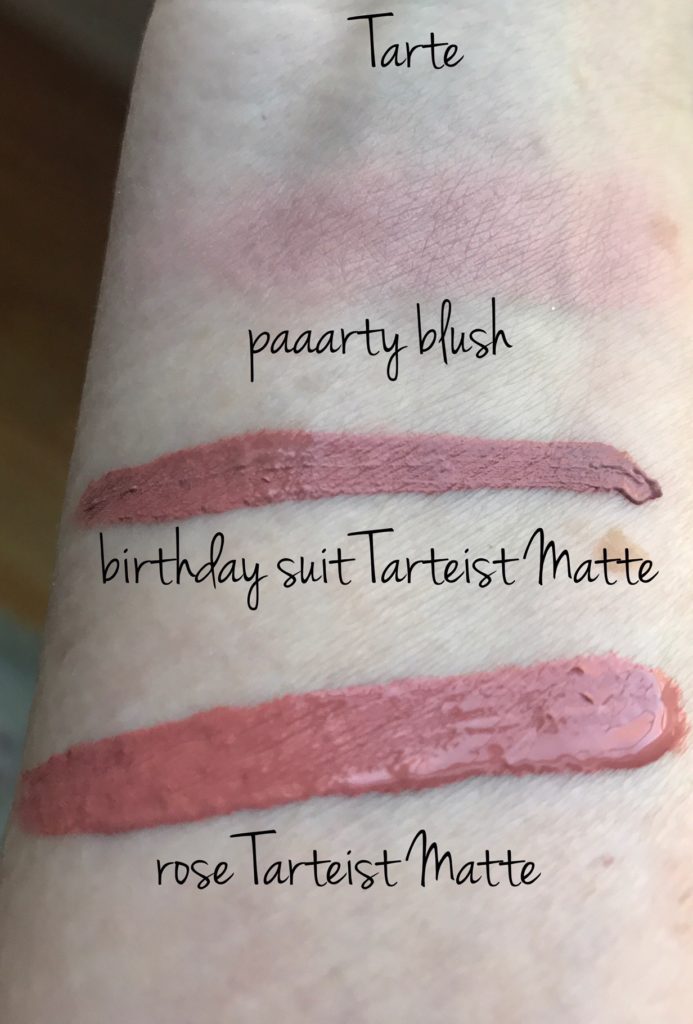 Sephora birthday gift Happy Birthday Tartelette! Taste blush in "paaarty" and Tarteist Lip Paint in "birthday suit" and another shade, "rose"