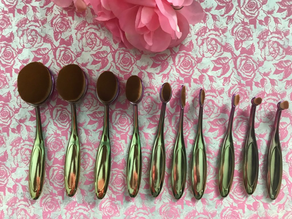 10 rainbow-handled Artis-style makeup brushes, neversaydiebeauty.com