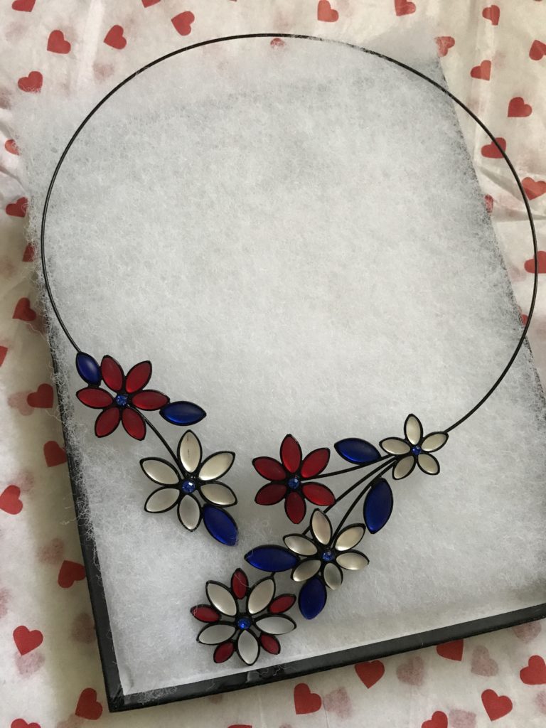 Hana's Patriotic Glass Necklace from Uno Alla Volta, neversaydiebeauty.com