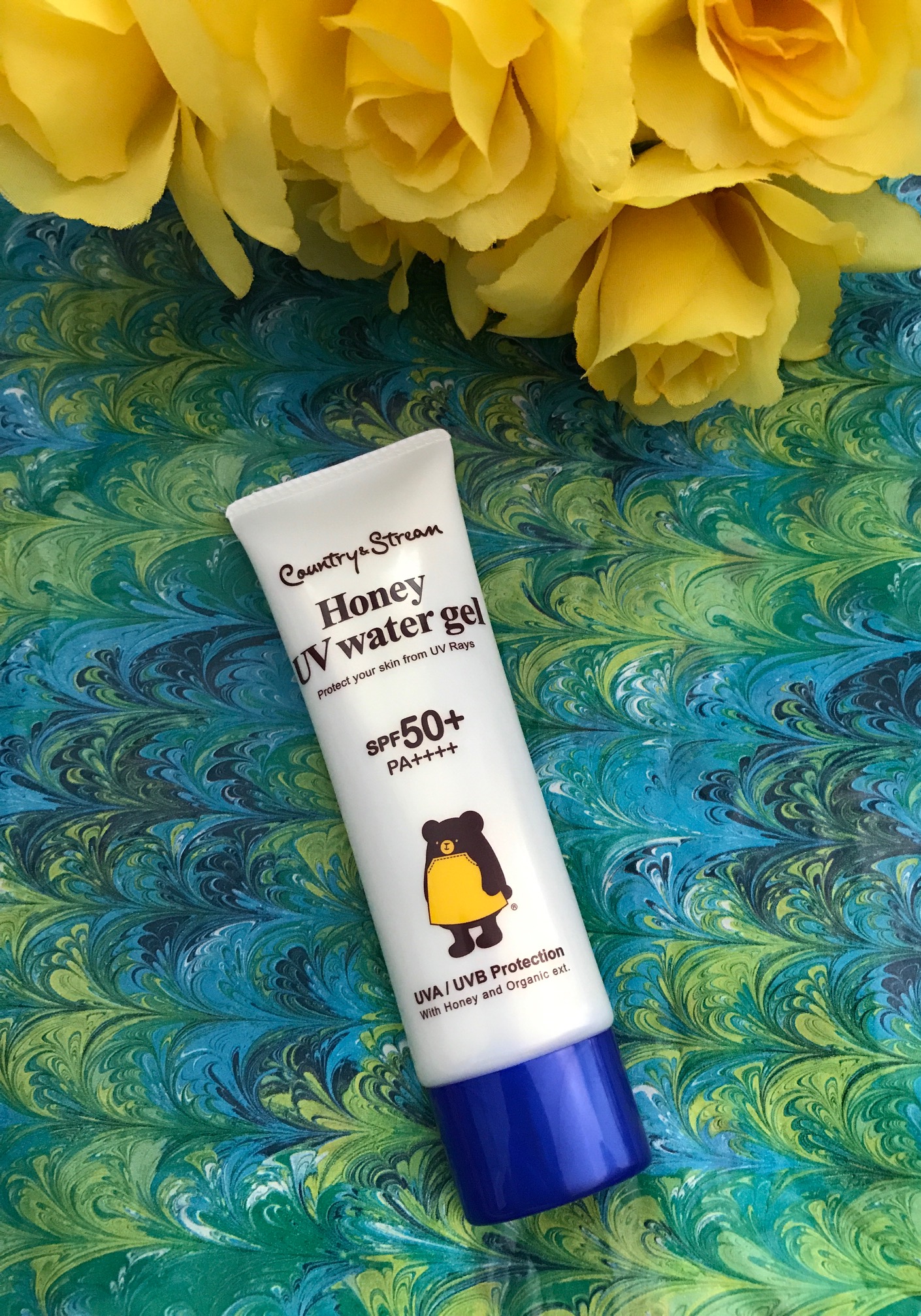 Country & Stream Honey UV Water Gel SPF 50 tube, neversaydiebeauty.com