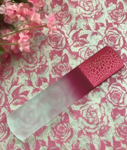 Mont Bleu crystal glass foot file with pink/gold accents, neversaydiebeauty.com