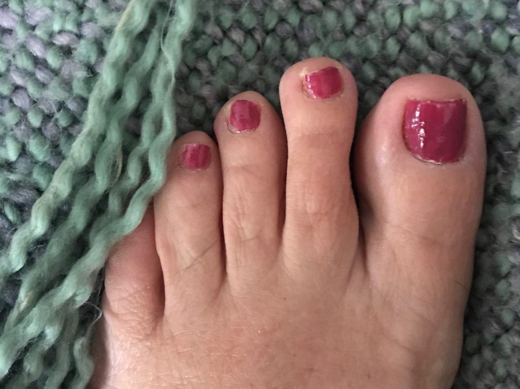 my toes wearing Julie G Nail Color, Bohemian collection, Aria, neversaydiebeauty.com