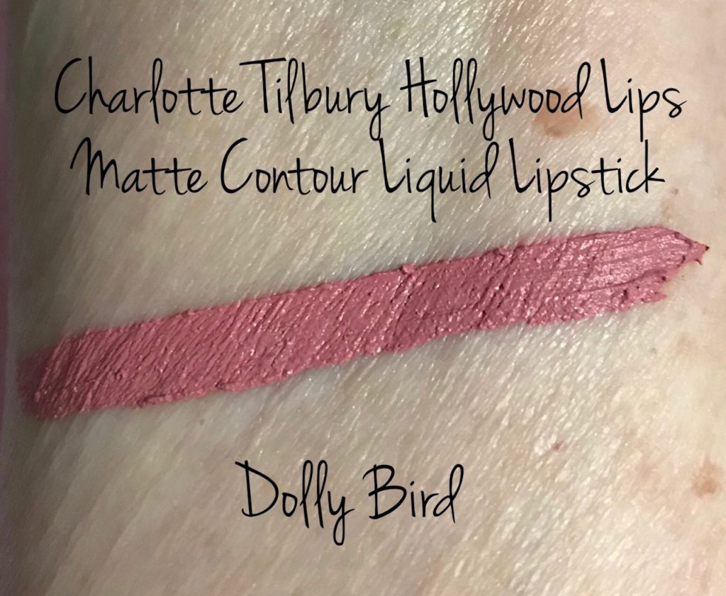 swatch of Dolly Bird, Charlotte Tilbury Hollywood Lips Matte Contour Liquid Lipstick, neversaydiebeauty.com