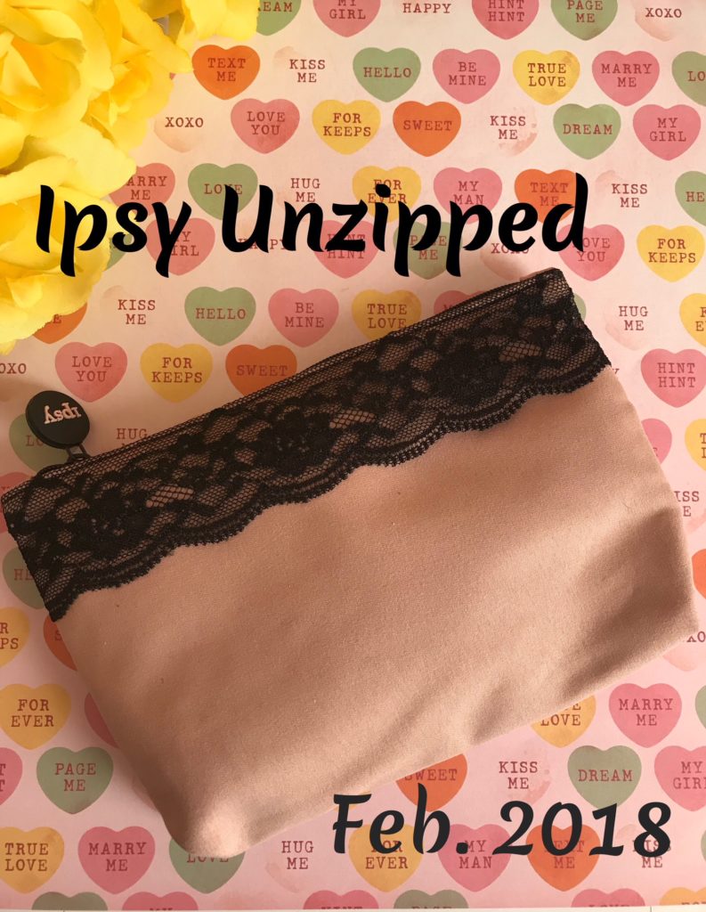 Ipsy bag "Unzipped" lingerie inspired makeup bag for February 2018, neversaydiebeauty.com