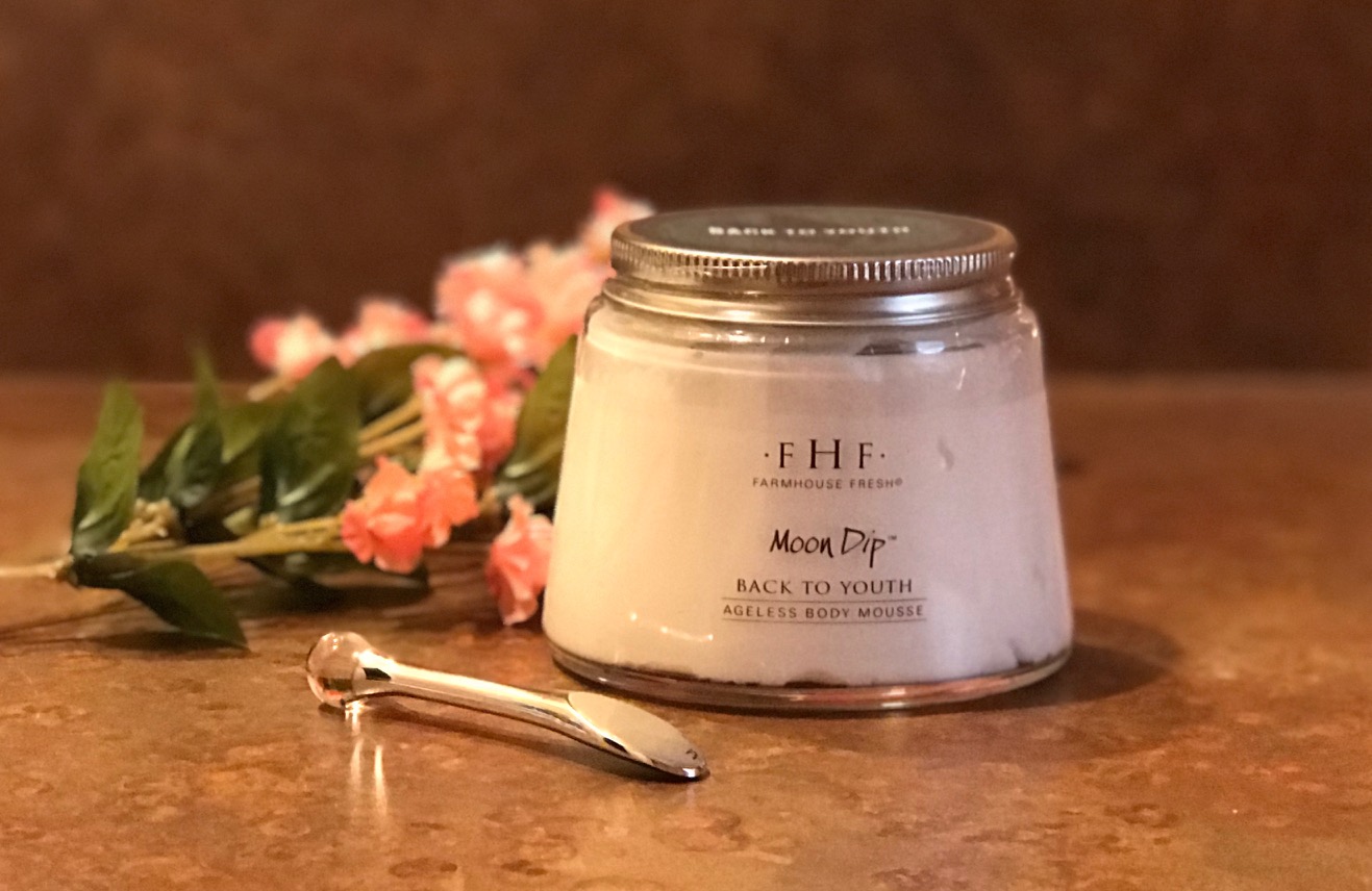 jar and wand for Farmhouse Fresh Moon Dip Body Mousse, neversaydiebeauty.com