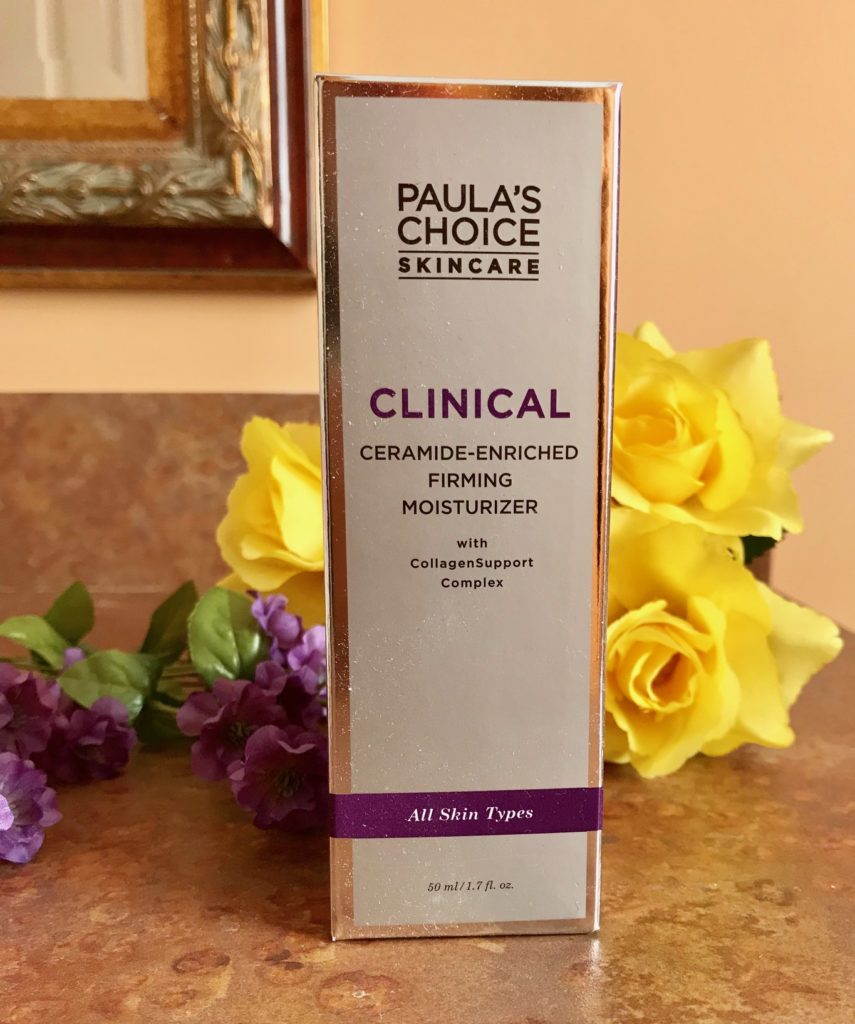 outer box of Paula's Choice Clinical Ceramide-Enriched Firming Moisturizer, neversaydiebeauty.com