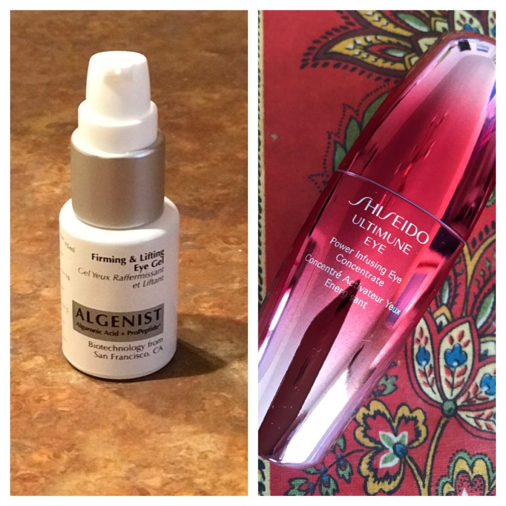 collage of Algenist Firming & Lifting Eye Gel and Shiseido Ultimune Power Infusing Eye Concentrate, neversaydiebeauty.com