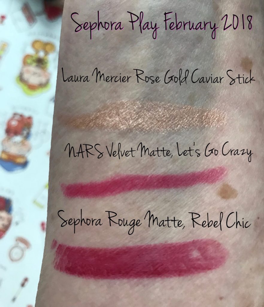 swatches lipsticks & shadow Sephora Play bag February 2018, neversaydiebeauty.com