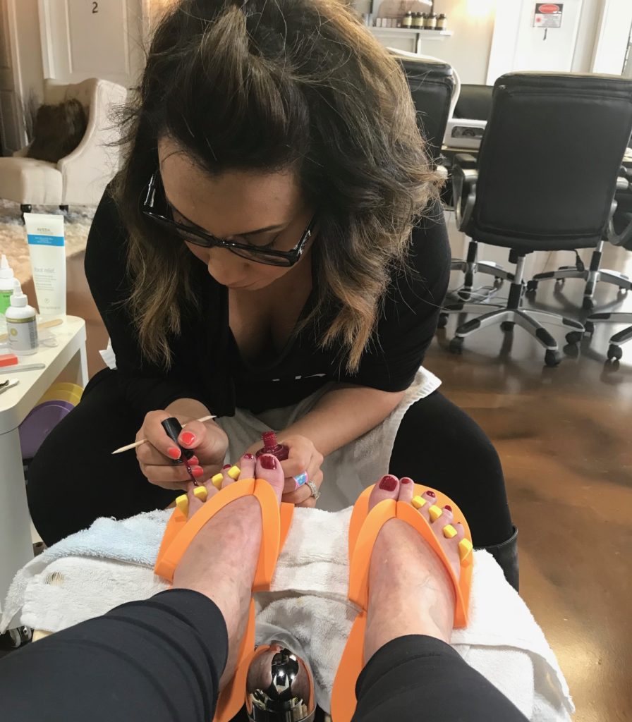 Laura from Spalenza doing my pedicure, neversaydiebeauty.com