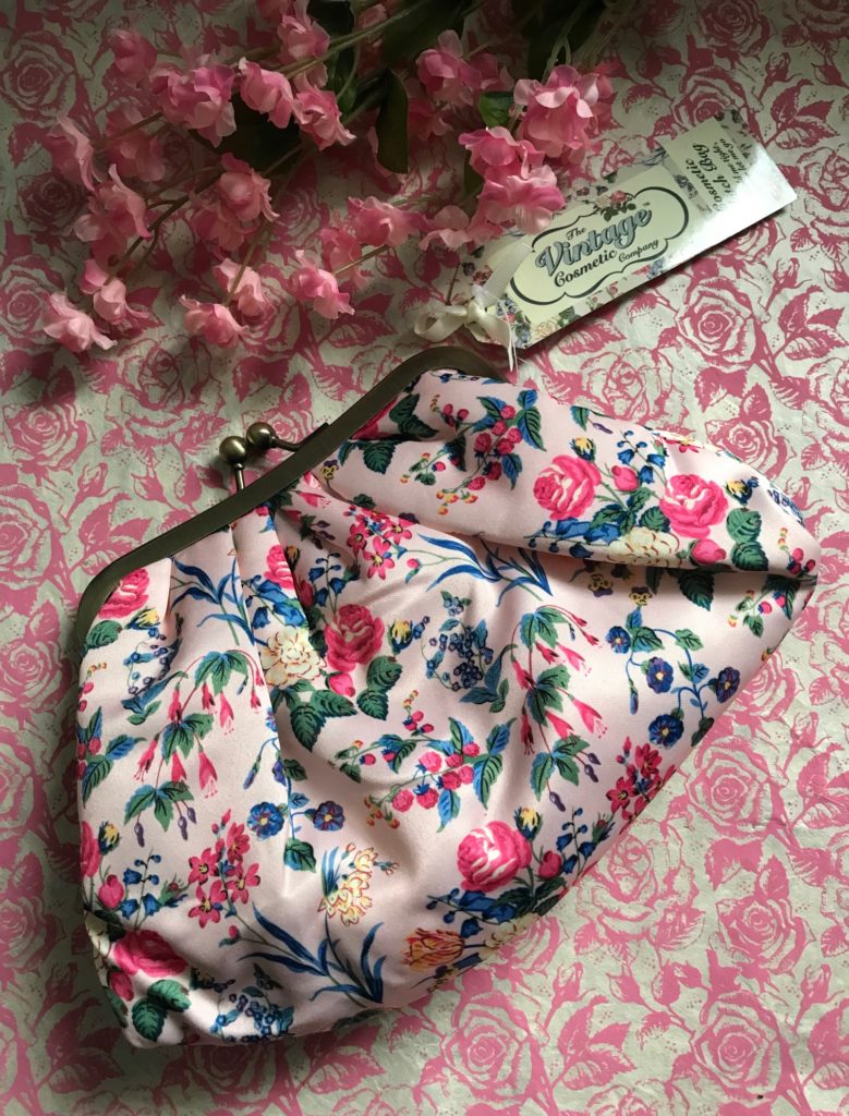 Pink Floral Satin Cosmetic Bag - The Vintage Cosmetic Company