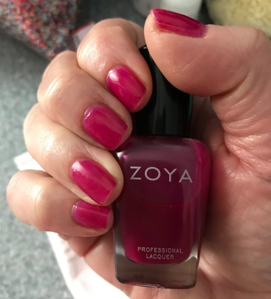 mani with Zoya Paloma, a deep fuchsia berry jelly nail polish, neversaydiebeauty.com