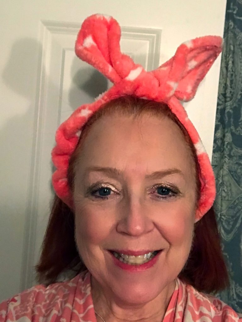 me wearing The Vintage Cosmetic Company's Bunny Twist Makeup Headband, neversaydiebeauty.com