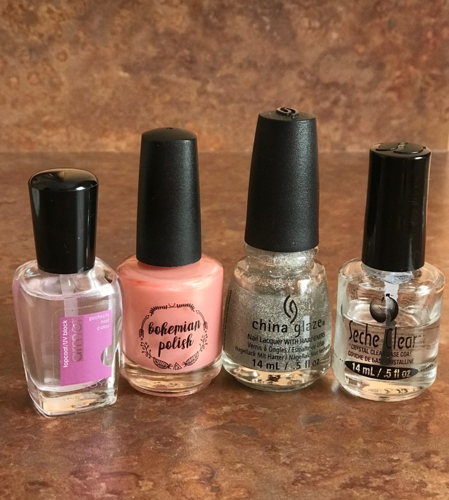 polishes used in my peach, gold, Fairy Dust mani, neversaydiebeauty.com