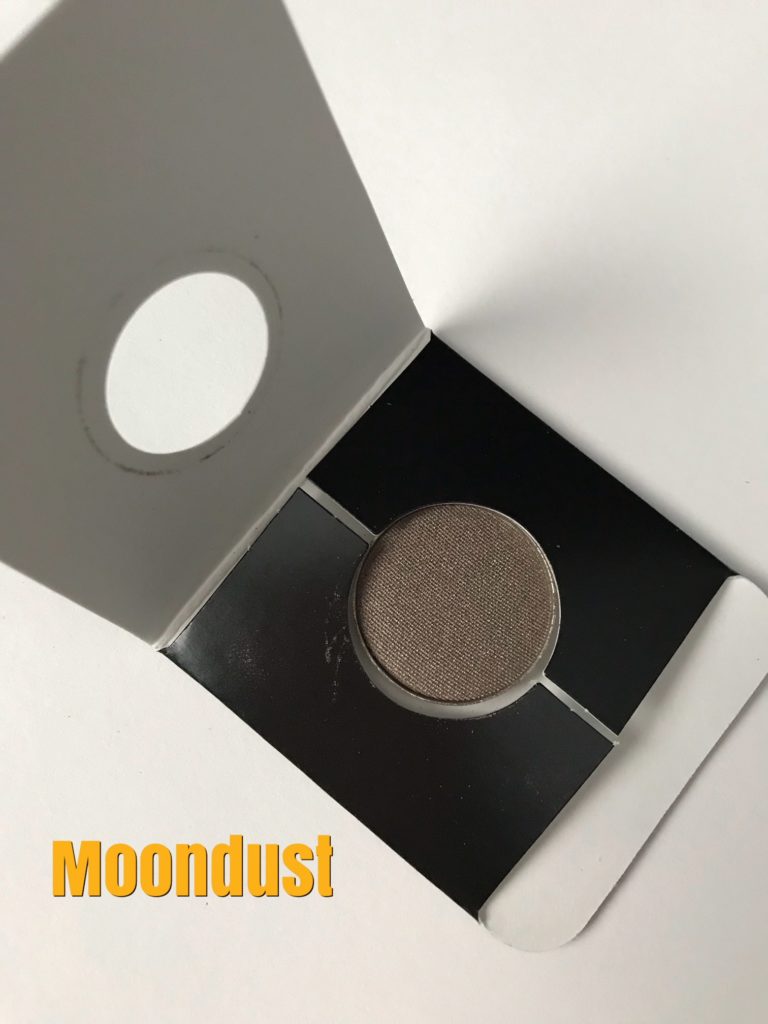 pan of Moondust, a metallic silver taupe shadow from Makeup Geek, neversaydiebeauty.com