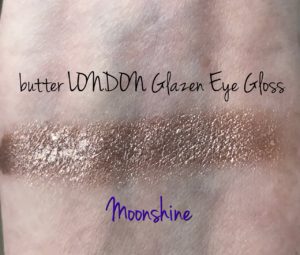 swatch of Moonshine, a champagne shade of cream eyeshadow, butterLONDON Glazen Eye Gloss, neversaydiebeauty.com