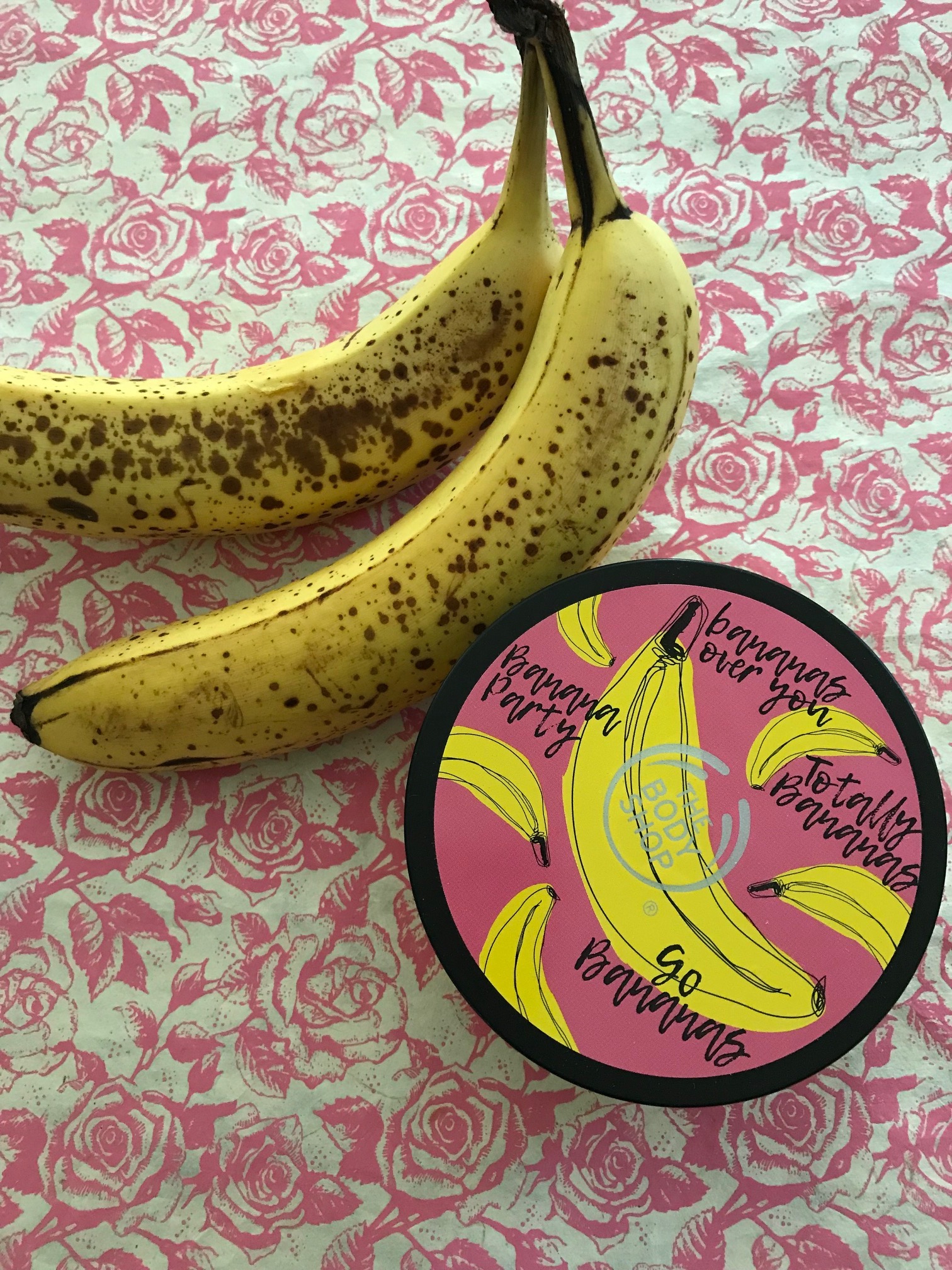 bananas with The Body Shop's Banana Body Butter, neversaydiebeauty.com