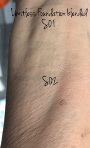 swatches S01 & S02 of Stellar Limitless Foundation blended in, neversaydiebeauty.com