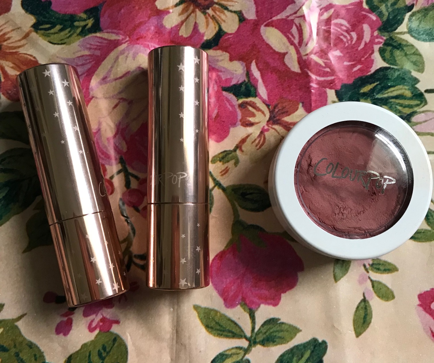 ColourPop Lux lipstick tubes and Super Shock Blush, neversaydiebeauty.com