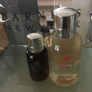 travel size Molton Brown Body Wash in the Barneys NY fall beauty bag, neversaydiebeauty.com