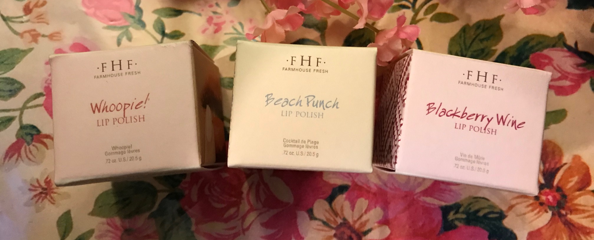 closeup of boxes of Farmhouse Fresh Lip Polishes, neversaydiebeauty.com