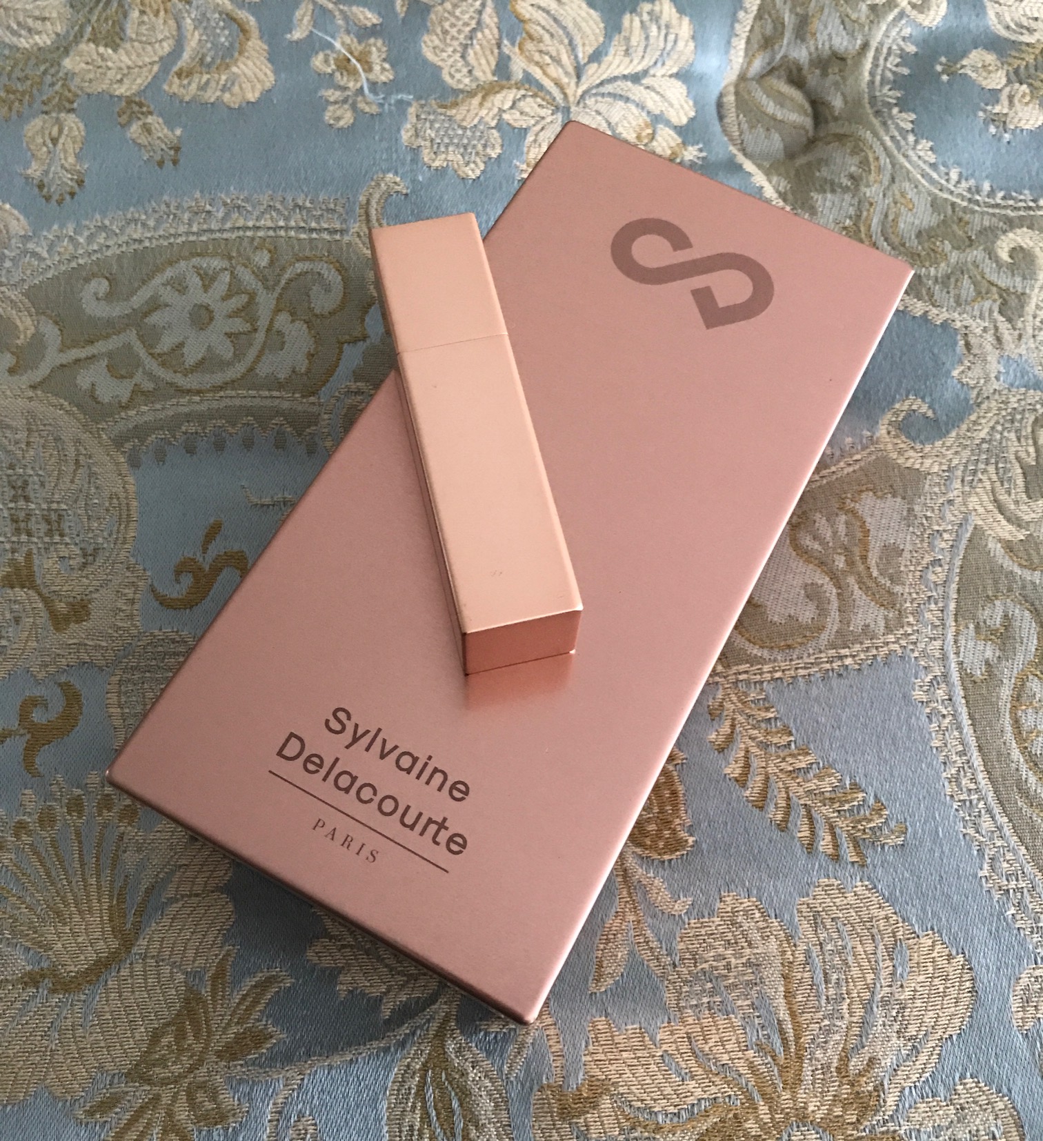 Sylvaine Delacourte Paris copper metal presentation box and purse spray, neversaydiebeauty.com