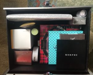 filled bottom drawer in Yaheetech train case makeup trolley, neversaydiebeauty.com
