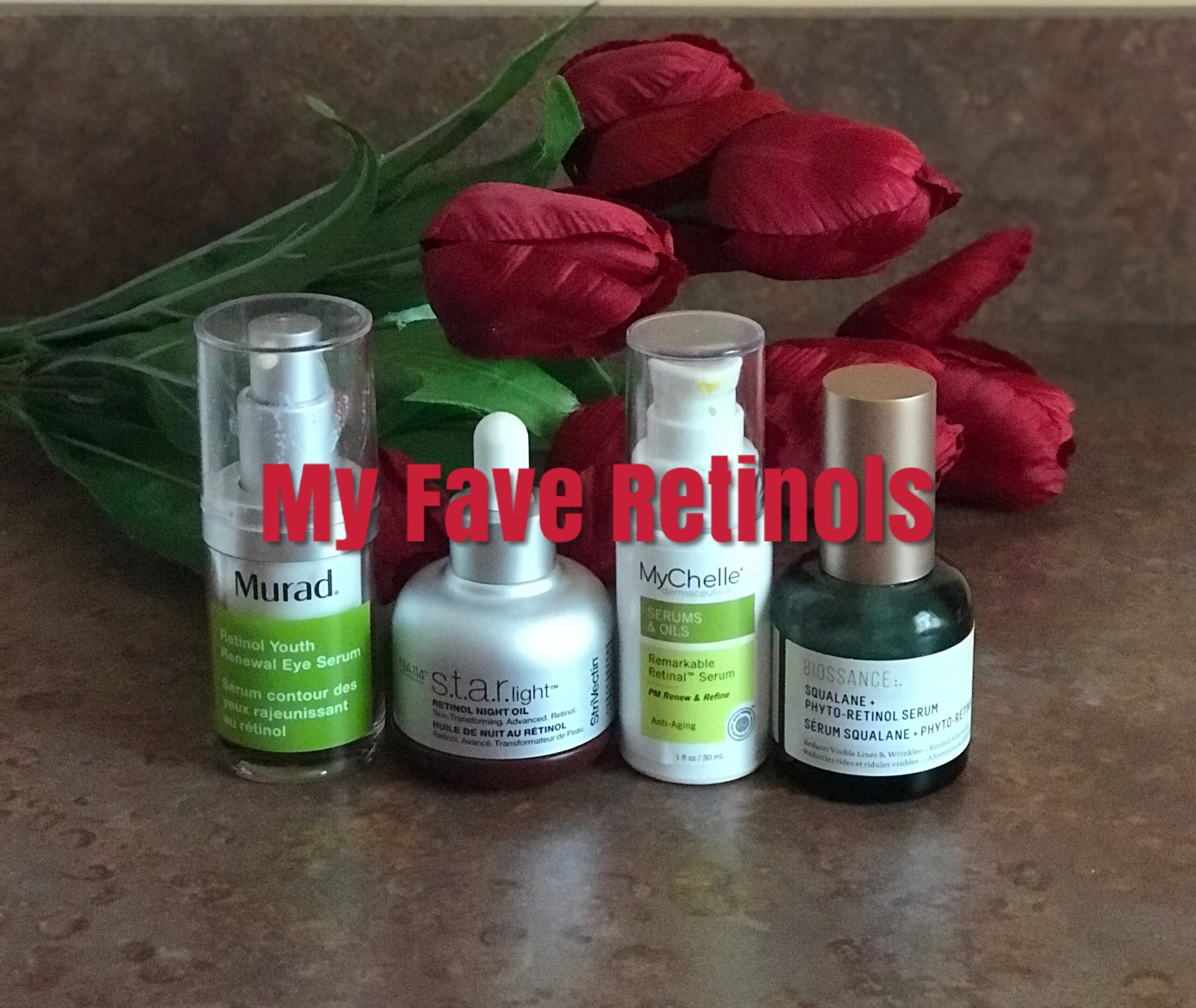 4 bottles of retinol skincare products